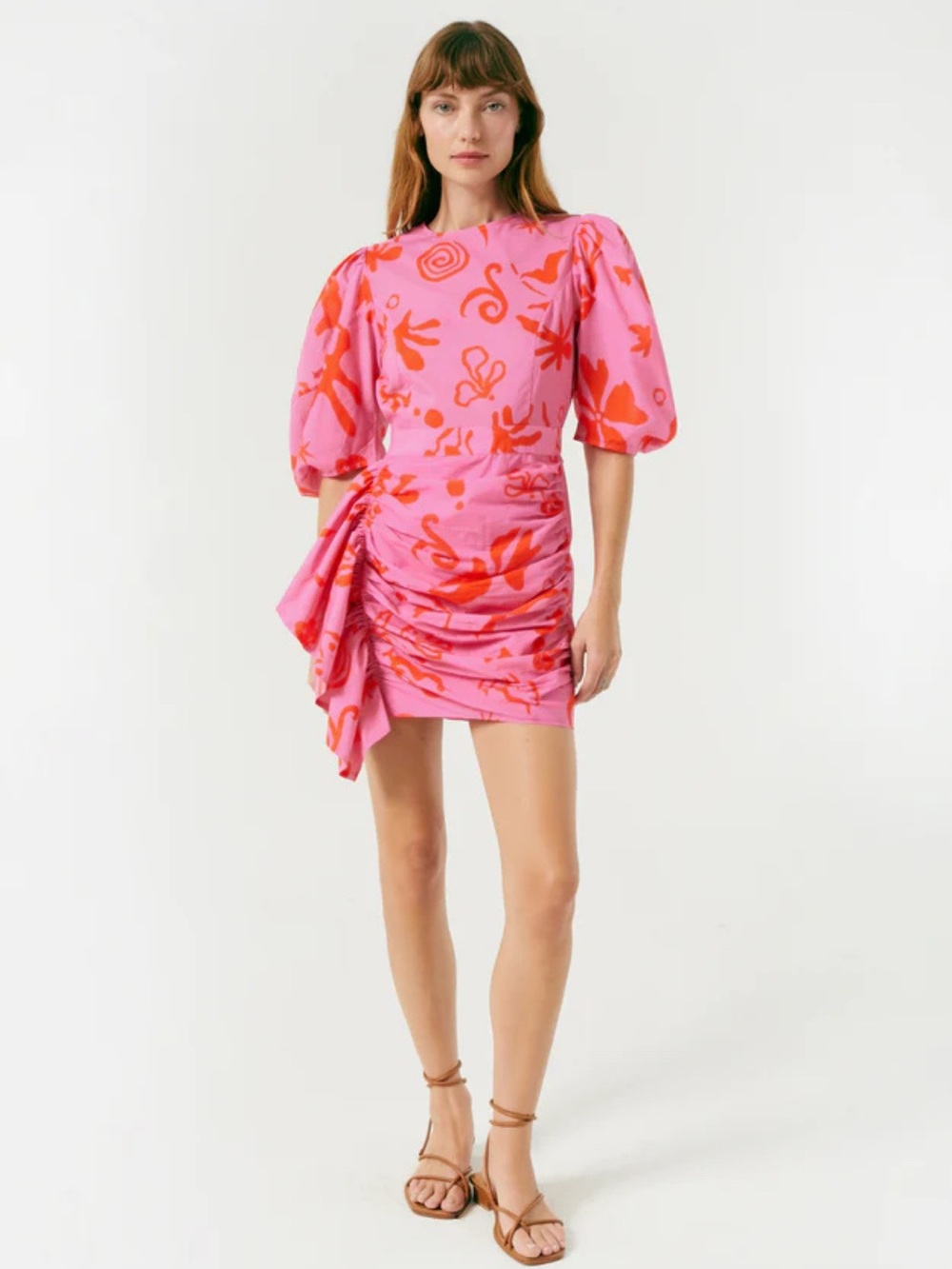 RHODE Pink Mini Dress with Coral Floral Print